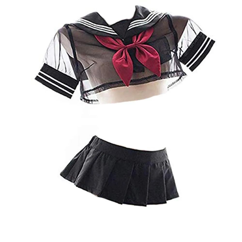 Japanese Anime Flirt School Girl Uniform Club Costume Mini Skirt Bowtie Kit