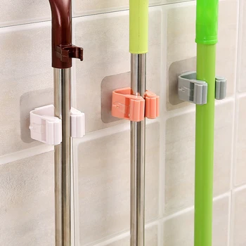 

1pcs Mop Hook Racks Kitchen Bathroom Organizer Mop Broom Holder Wall Mounted Mop Holder Household Adhesive Storage Broom Hanger