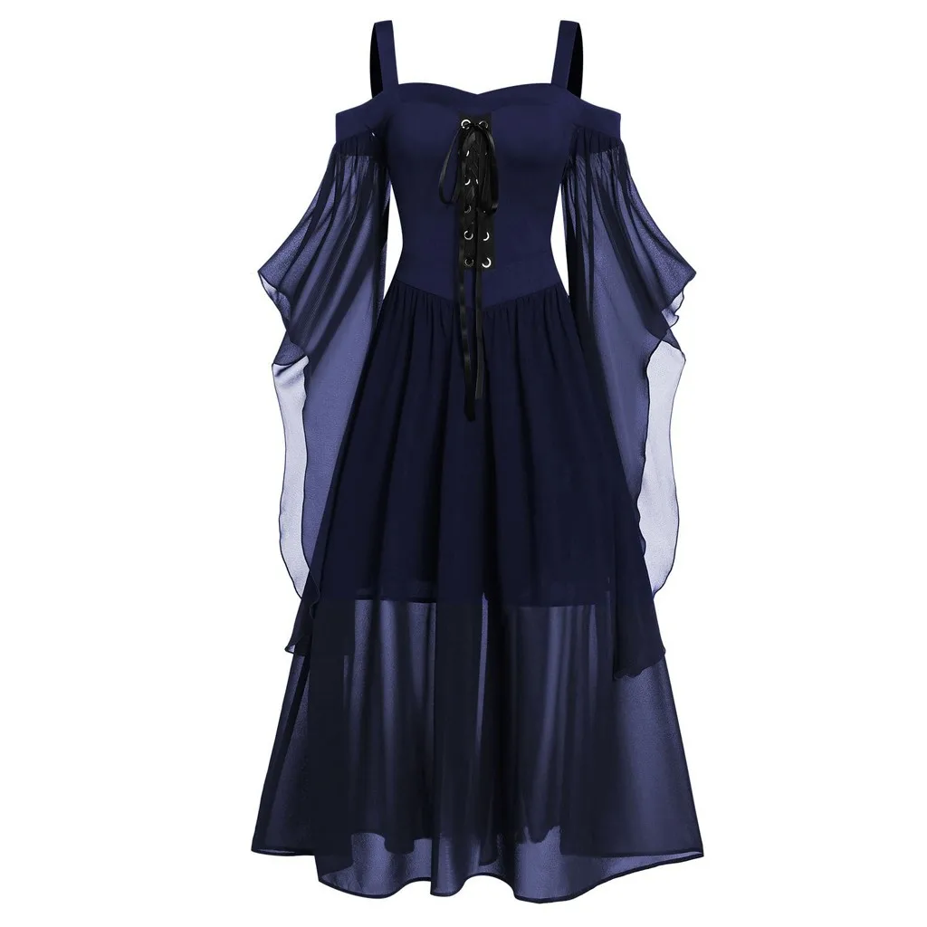 Винтажное новое платье женское плюс размер 5XL платье 6 цветов холодное плечо рукав летучая мышь кружева вверх Хэллоуин вечерние платья - Color: B
