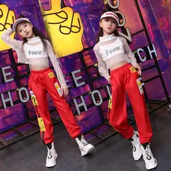 Детская одежда для уличных танцев в стиле хип-хоп, танцевальные костюмы в стиле джаз для девочек, одежда в стиле хип-хоп, костюм из сетчатого