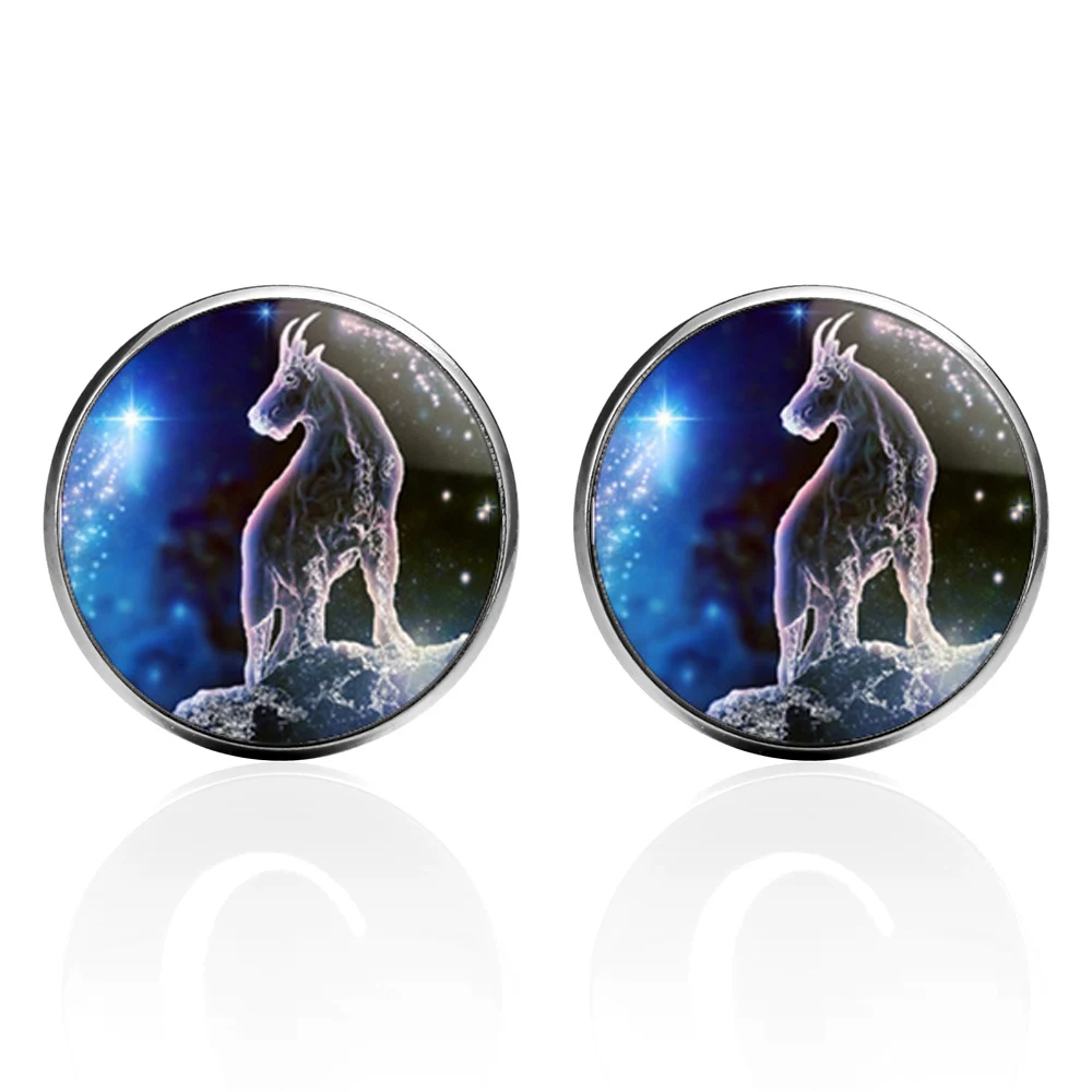 Capricorn Constellations Glass Alloy Mens Cufflinks Zodiac Signs Suit Cuff Links Men Shirt Accessories Jewelry Birthday Gift | Украшения и