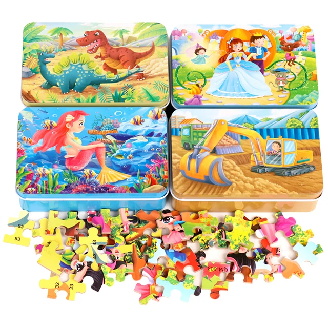New 60 Pieces Wooden Toys Puzzle Kids Toy Cartoon Animal Wood Jigsaw Puzzles Child Early Educational Learning Toys for Children 5