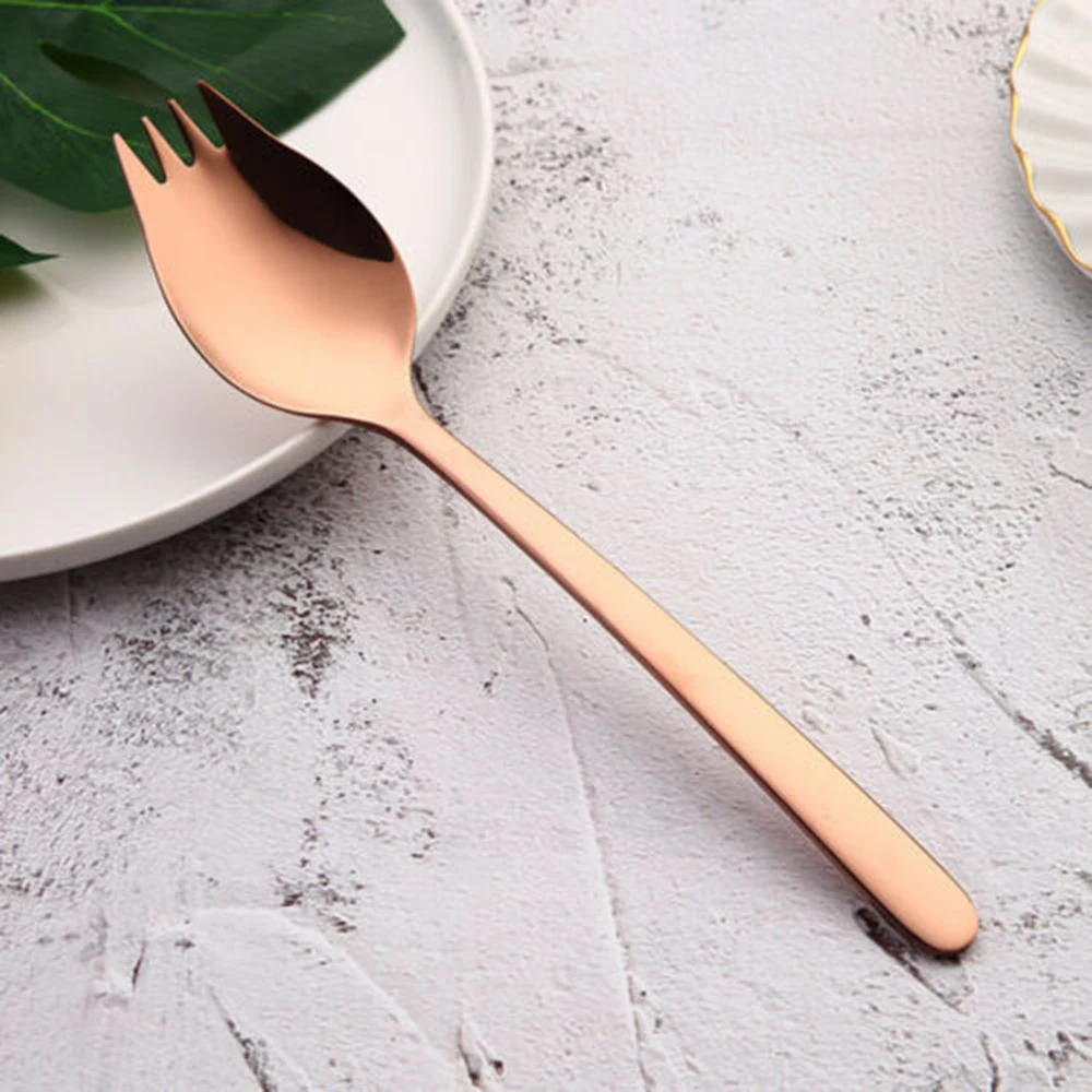 2 в 1 открытый нержавеющей стали Spork Ложка Кемпинг альпинизмом вилка Столовые приборы Инструмент Безопасный и нетоксичный - Цвет: Rose Gold