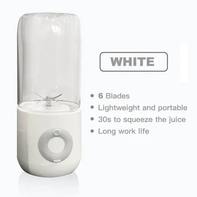 500ML Six-knife Electric Juicer Smoothie Blender Cup Mini Portable USB Blenders Wireless Press Juicers Charging Hand held Juicer White