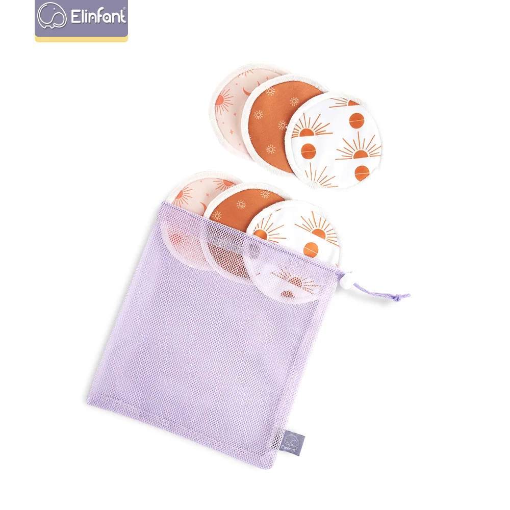 Elinfant Waterproof 10cm Bamboo Breastfeeding Pad Reusable Nursing Pads 6pcs  set with Laundry Bag