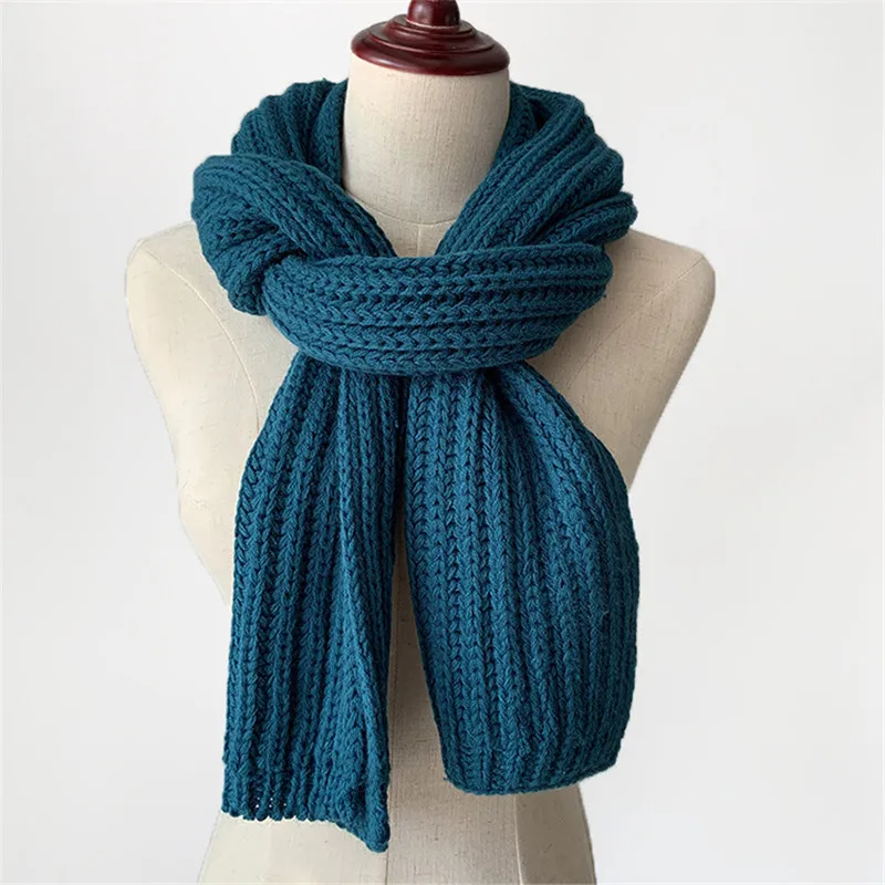 

OLOEY Winter Fashion Knitted Basic Scarf For Women Casual Thicken Long Solid Scarves Female Streetwear 2020 Handmade Black Ring
