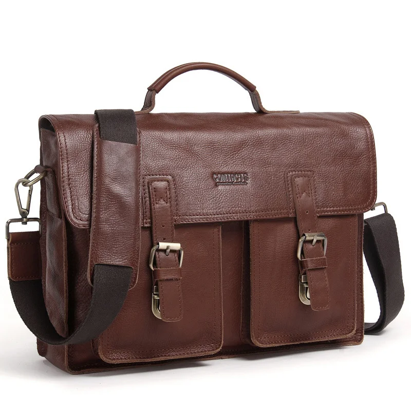 Echt Leer Mannen Aktetas voor 14 \Laptop Mode Mannelijke Schoudertas Vintage Waterdichte Mannen Aktetassen Hasp Handtas voor Mannen Echt Leer Mannen Aktetas voor 14 \Laptop Mode Mannelijke Schoudertas Vintage Waterdichte Mannen Aktetassen Hasp Handtas voor Mannen
