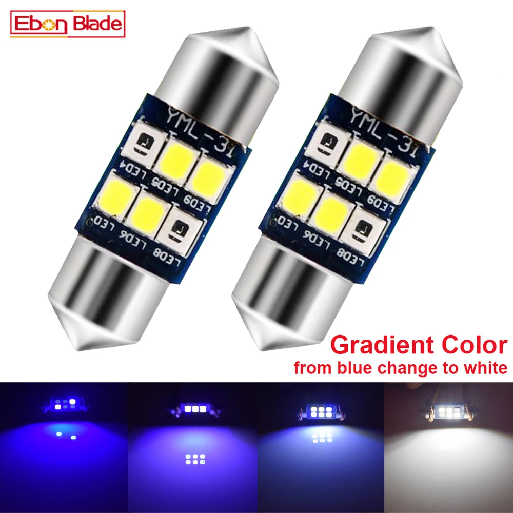 500Pcs(250Pairs) 31mm 36mm 39mm 41mm LED Car Light Interior Festoon Dome Map License Plate Bulb Lamp Blue Change to White 12V