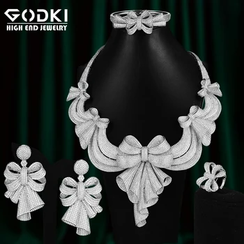 

GODKI SUPER BIG Luxury 4PCS Bowknots African Jewelry Sets For Women Wedding Cubic Zirconia Dubai Bridal Jewelry Set