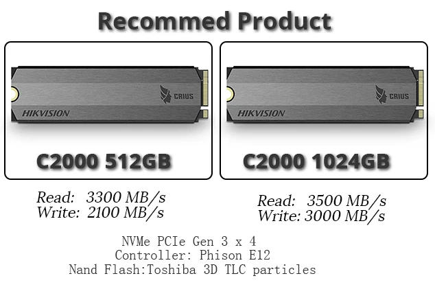 HIKVISION ssd m2 жесткий диск 1 ТБ 512gb C2000 Lite Внутренние твердотельные накопители для настольного ноутбука NVMe PCIe Gen 3x4