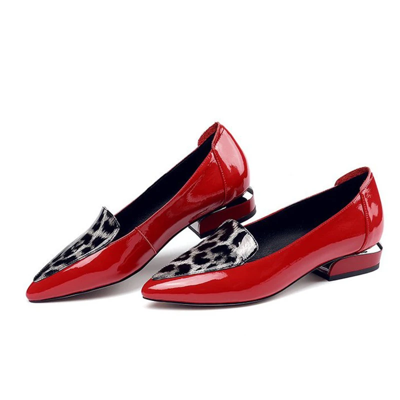 

Women Spring Leopard Patent Leather Pointed Toe Chunky Heels Pumps Woman Slip On Soft Casual Single Shoes Female Spring Shoes