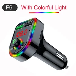 Transmisor FM F6 para coche, reproductor MP3 inalámbrico BT5.0, receptor de Audio manos libres, con carga rápida, USB, para reproducción de disco TF de 12V 24V