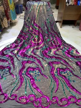 

2020 Sequin Lace Fabric Mesh Purple Color African Embroidery Sequence Nigerian French Party Latest High Quality Tulle Hot Sale