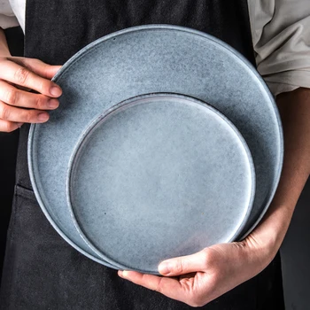 

Nordic ceramic tableware large flat plate simple personality Western-style dish steak plate household mugs and cup