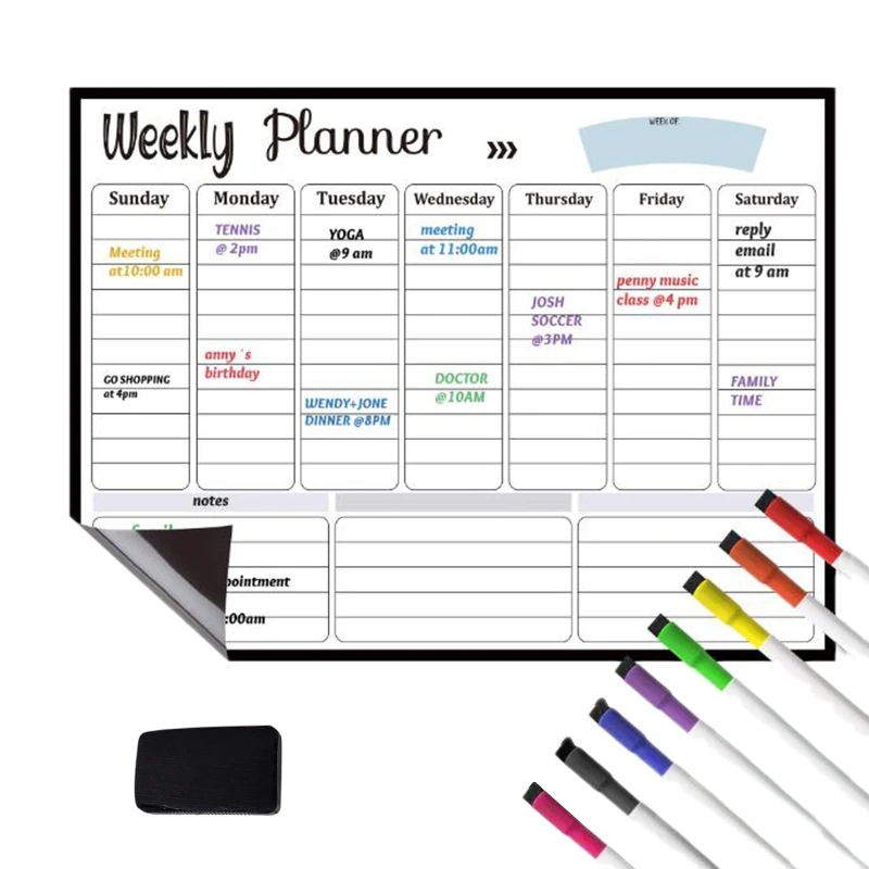 17X12 дюймов netic Dry Erase календарь набор для холодильника заметок еженедельное