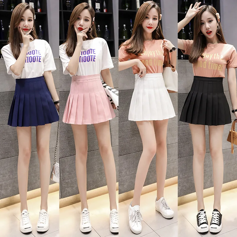 

2019 Spring And Summer New Style Korean-style Sweet Solid Color Versatile High-waisted Pleated Skirt Women's Fashion
