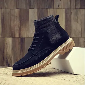 

Winter Men Boots Male Lace Up Anti-slip Booties Outdoor Casual leather boots Socks boots Keep warm Martin boots C22-36