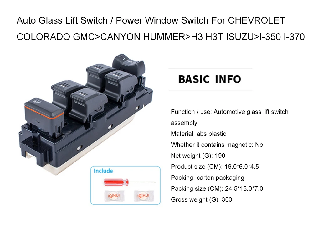 Автоматический переключатель стеклоподъемника, переключатель стеклоподъемника для CHEVROLET> COLORADO GMC> CANYON HUMMER> H3 H3T ISUZU> I-350 I-370