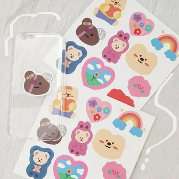 

Korean Cartoon Rainbow bear Flower Sticker DIY Scrapbooking happy girl Junk Journal Stationery toy Decoration Graffiti sticker