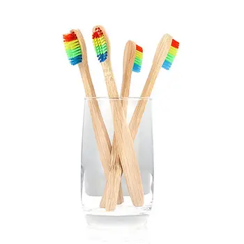 

Soft Rainbow Bristles Bamboo Handle Teeth Cleaning Tool Toothbrush Oral Care Eco-Friendly Easy to Use Non-toxic Rainbow Color