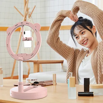 

2020 Cute LED Selfie Ring Light with Phone Holder Photography Dimmable Video Live Photo Studio Light for Makeup Phone Camera