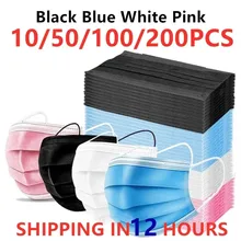 10-200pcs Mask Disposable Nonwove 3 Layer Filter Mask mouth Face mask filter safe Breathable Black Protective masks Fast Ships