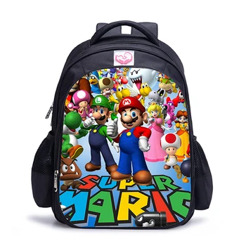 

16 Inch Mario Bros Orthopedic School Bag For Boys Girls Cartoon Kids Bookbag Casual Shoulder Bag Daily Mochila Infantil