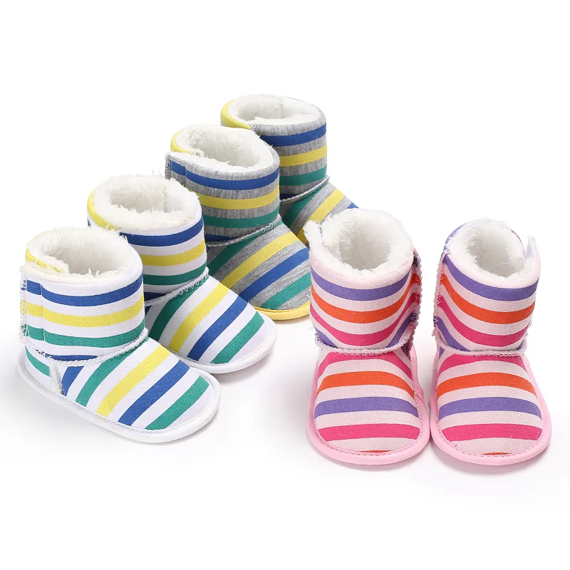 

Newborn Baby Infant Toddler Girl Boots Crib Shoes Rainbow Stripe Prewalkers Snow Winter Warm Princess Baby Shoes