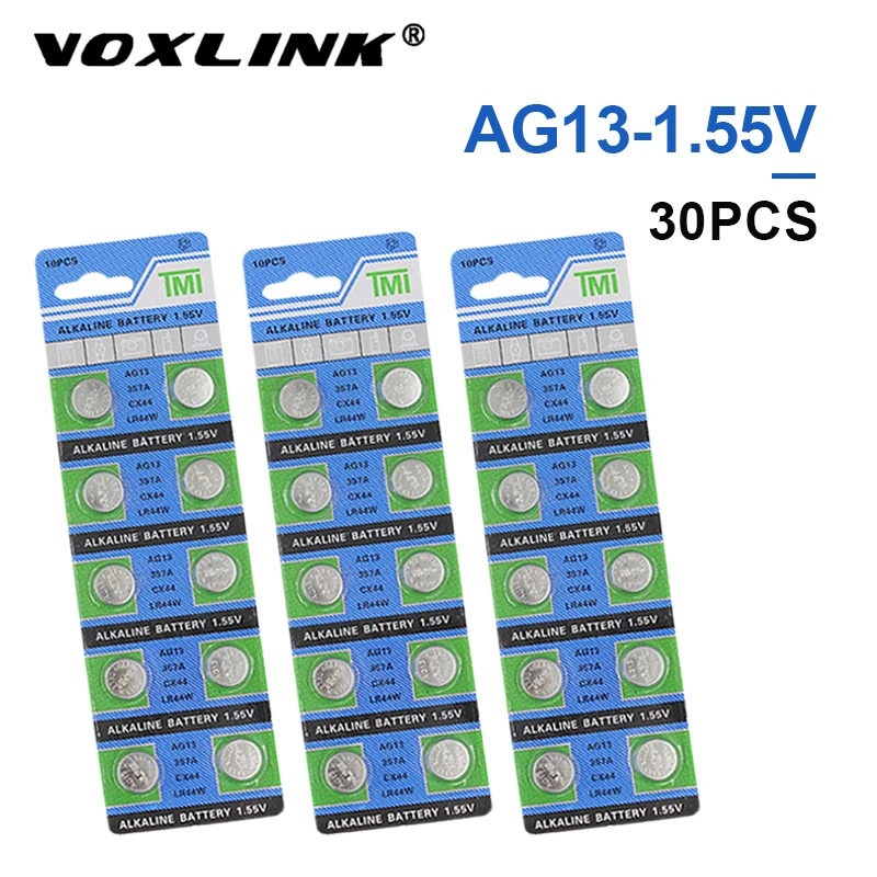 VOXLINK 30 шт. AG13 оригинальный новый аккумулятор 1 55 в кнопочный элемент LR44/G13 для
