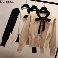 Korobov Новое поступление женские кардиганы с бантом корейские свободные повседневные женские свитера свитер с воротником бабочка джемпер Feminina 76553