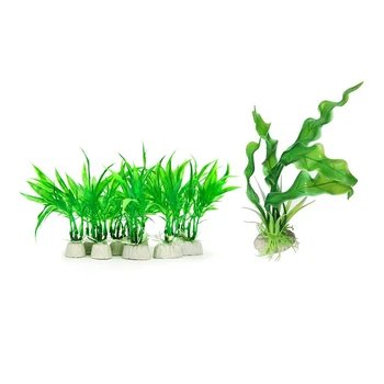 

11 Pcs Artificial Aquarium Plants, Fish Tank Decorations Home Decor Plastic Green, 10Pcs 10Cm & 1Pcs 20 Cm
