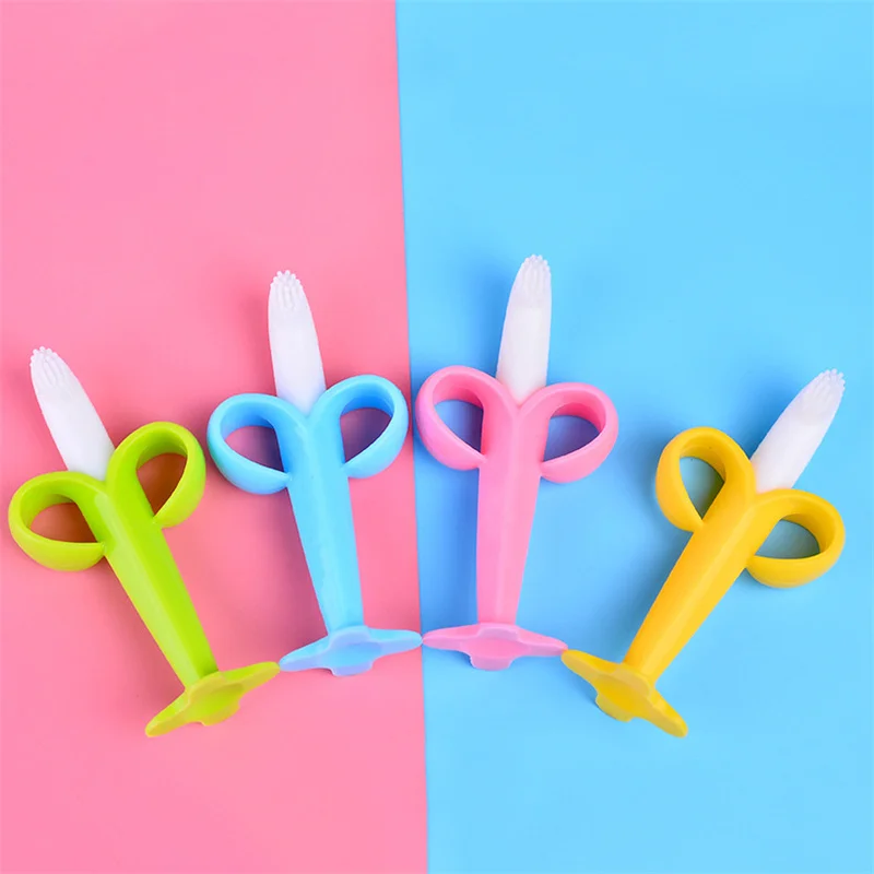 Baby Silicone Training Toothbrush BPA Free Banana Shape Safe Toddle Teether Chew Toys Teething Ring Gift Infant Baby Chewing 2