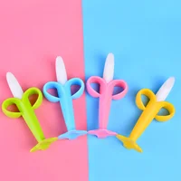 Baby Silicone Training Toothbrush BPA Free Banana Shape Safe Toddle Teether Chew Toys Teething Ring Gift Infant Baby Chewing 2