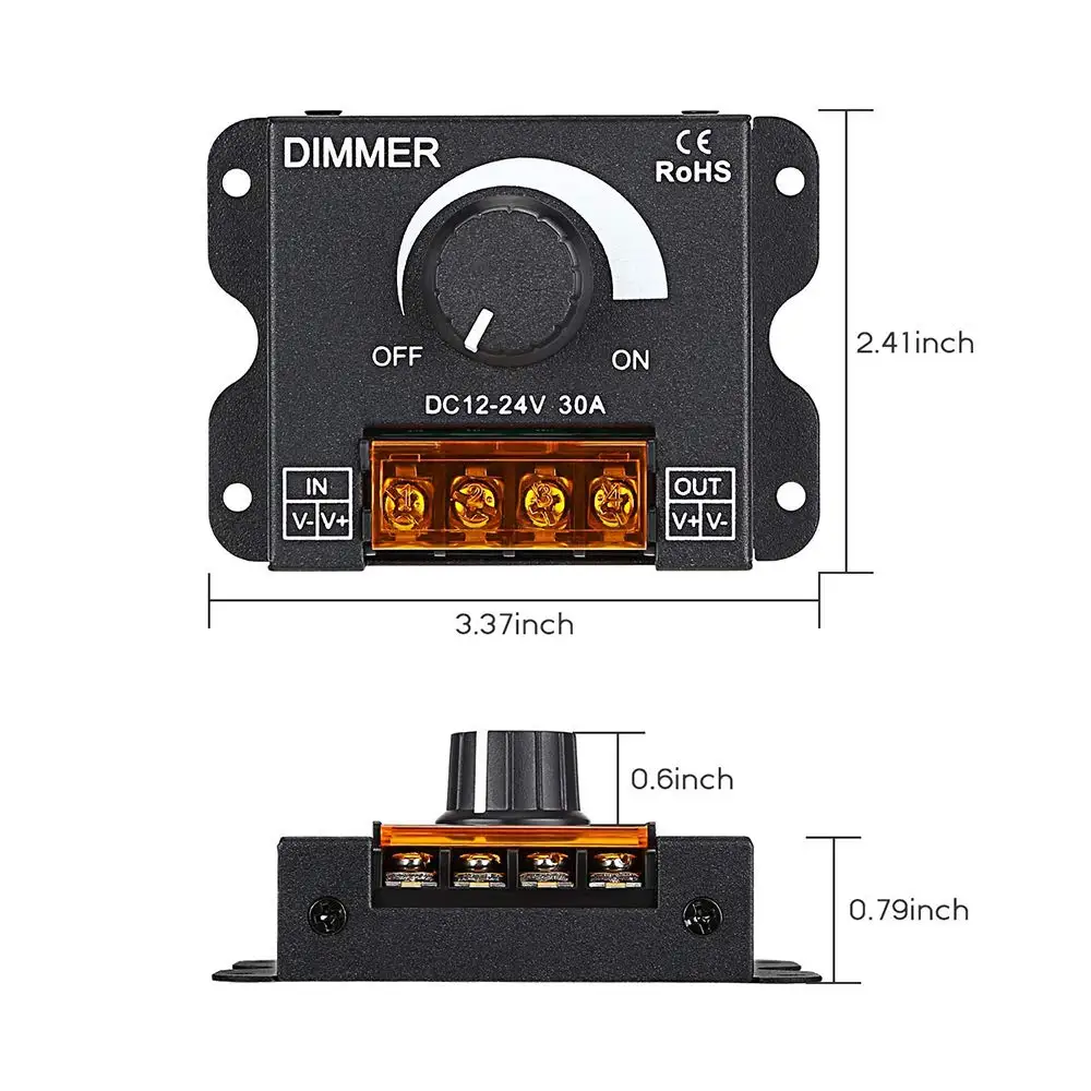 12 V/24 V DC 30A светодиодный ШИМ контроллер ПЕРЕКЛЮЧАТЕЛЯ ВКЛ/Off переключатель с металлическим корпусом для одного Цвет 5050 3538 5630 светодиодный светодиодные полосы света ленты