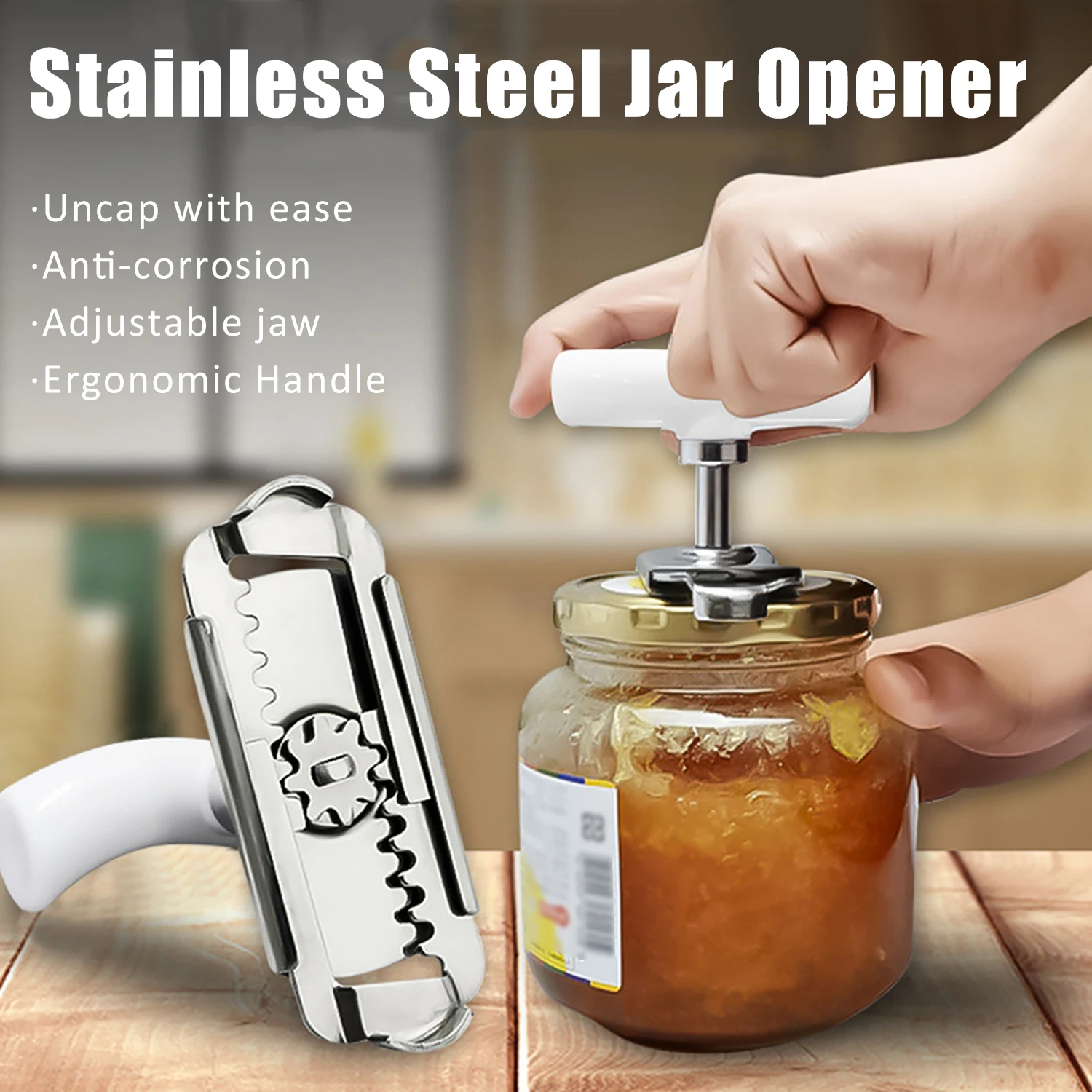 Manual Stainless Steel Easy Can Jar Opener Adjustable 1-4 Inches