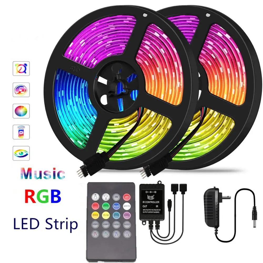 

2835 RGB LED Strip Light 5M 10M 15M Waterproof Diode Tape LED Strip Ribbon DC 12V IR LED RGB Music Wifi Remote Controller