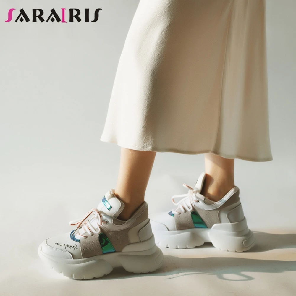 

SARAIRIS New INS Hot Patchwork Genuine Leather Sneakers Ladies Casual Decorating Flats Women 2020 Fashion Dad Shoes Woman