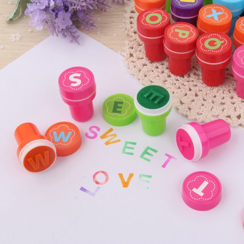 

1 set 26 English Alphabet Set Kids Stamp Cartoon Stamp Custom Plastic Rubber Self Inking Stampers Toys