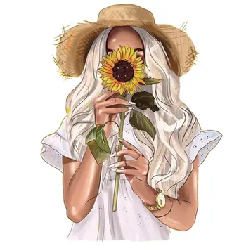 

Girl Sticker On Clothes Iron Stripe A-Level Washable Garment Diy Thermal Transfer Clothing Stickers Sunflower Girl