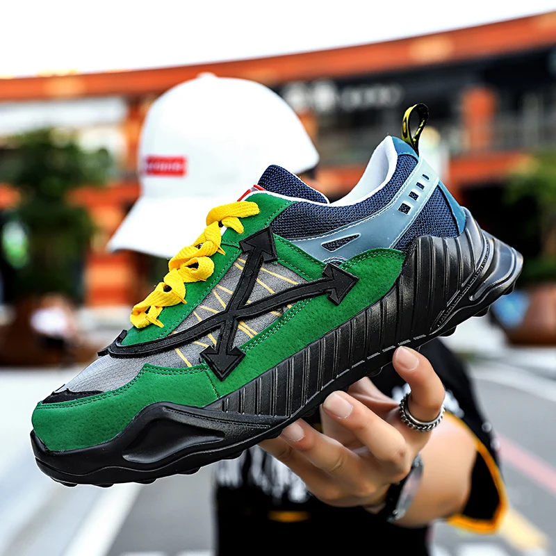 

New Vulcanized Shoes Male Sneakers 2019 Fashion Spring Air Mesh Breathable Wedges Sneakers For Men Personality Green Scarpe Uomo