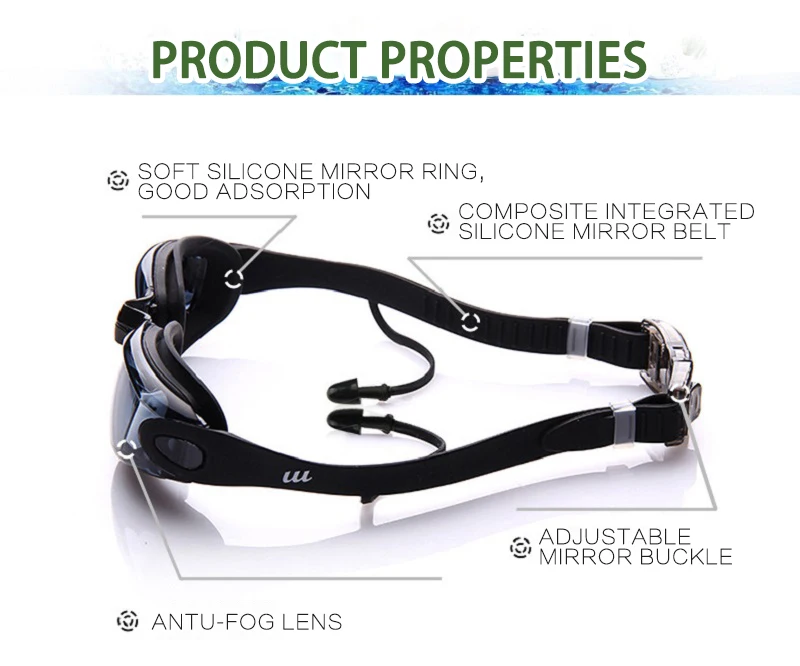 Очки с УФ-защитой для плавания, Регулируемый силиконовый Профессиональный очки с гальваническим покрытием, водонепроницаемые Заглушки для ушей