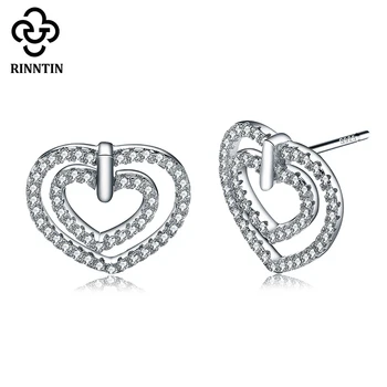 

Rinntin 925 Sterling Silver Double Hearts Stud Earrings Cubic Zircon Micro Paved Women Party Dating Female Jewelry TSE30