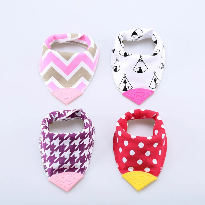 Burp Cloth for Baby Bib Chewable Nursing Breast Feeding Newborn Bandana with Silicone Teether Multifunction 4pcs/set YAB019