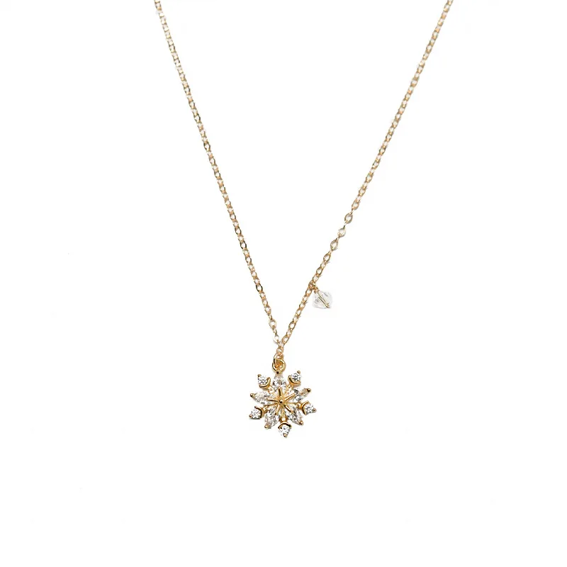 925 Sterling Silver Simple Pavé Zircon Snowflake Sun Flower Pendant Necklace Women 14K Gold Plated Wedding Jewelry Accessories - Image 4