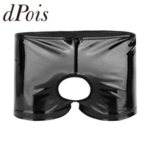 Мужское сексуальное нижнее белье Hommes из мягкой блестящей лакированной кожи, шорты с низкой посадкой, трусы, нижнее белье, трусы с отверстием спереди