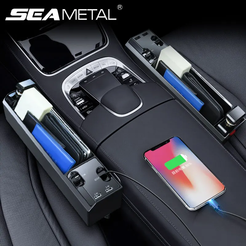 Car Organizer with Charger Cable Car Seat Gap Storage Box with Cable for  IOS/Android/Type C Dual USB Port Auto Stowing Tidying - AliExpress