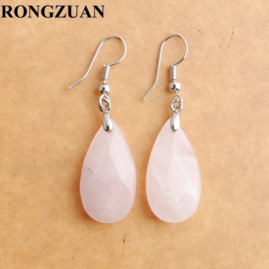 

Natural Rose Quartzs Stone Hook Water Drop Earrings Multifaceted Beads Pendants Dangle Earring Healing for Women Jewelry TR3280
