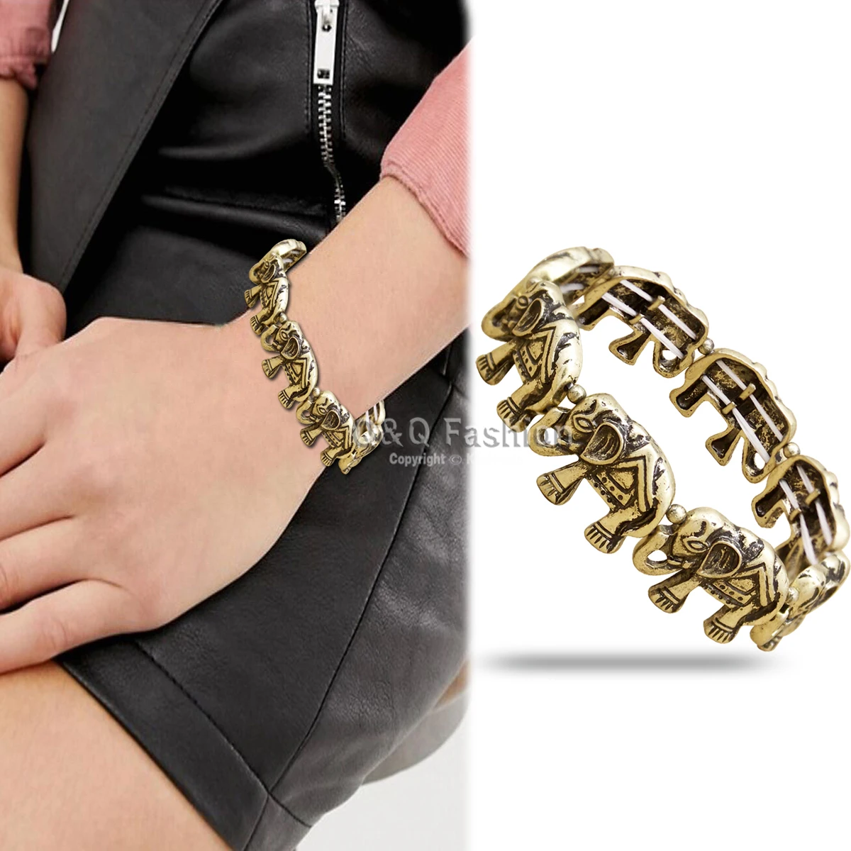 

Silver Gold Animal Bracelet Bangle Women Men Lucky Elephant African Hindu Ganesha Stretch Love Cuff Indian Pulseiras Row Charms