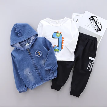 

Autumn and Spring Long Sleeve Children's Hooded Knit Denim Suit 3PCS Boy's Clothing Sets Toddler Tracksuit Sets