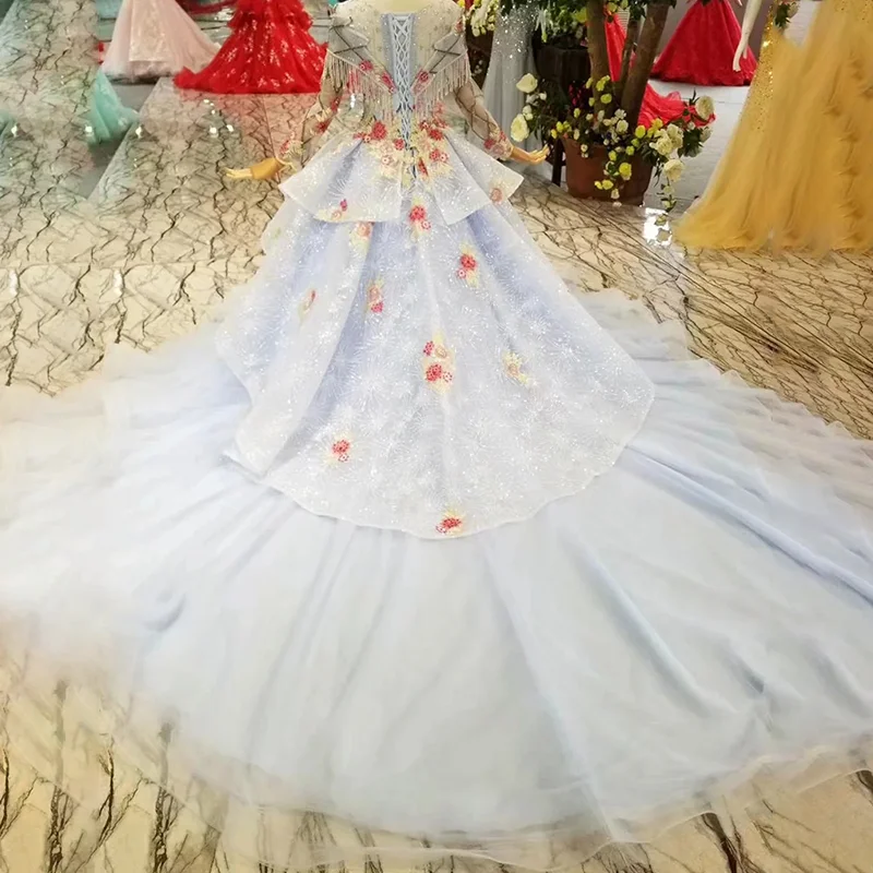 Женское вечернее платье с длинным рукавом круглым вырезом и цветами|Вечерние